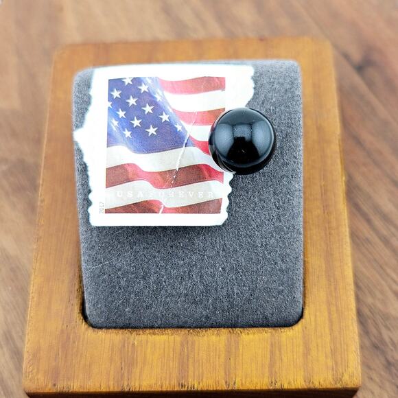 Glossy Black Round Post Earrings Silver Tone Back Stud Contemporary Minimalist - Picture 5 of 5